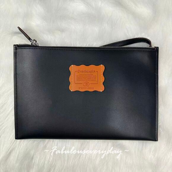 Coach Cloud Handle Tote In Coachtopia Leather/Black CT383 + Pouch/Wristlet - Picture 3 of 11